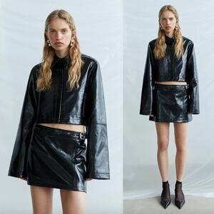 SIR. | Midnight Crop Black Patent Leather Jacket Minimalist XS/S